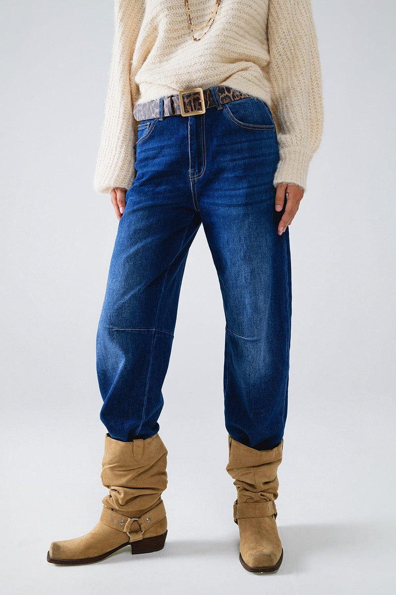 Q2 Women's Jean Blue Straight Jeans With Seam Details