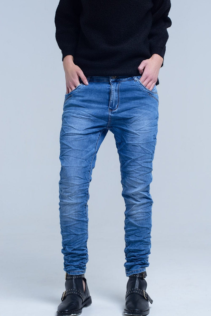 Q2 Women's Jean Boyfriend jean with zip pocket detail