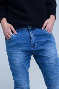 Q2 Women's Jean Boyfriend jean with zip pocket detail