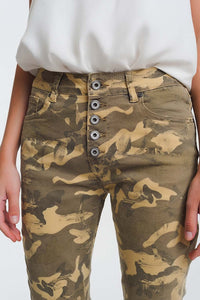 Q2 Women's Jean Boyfriend Pants with camo print