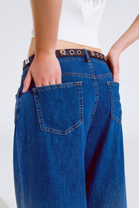 Q2 Women's Jean Boyfriend Wide Leg  Five Pocket Jeans In Dark Wash