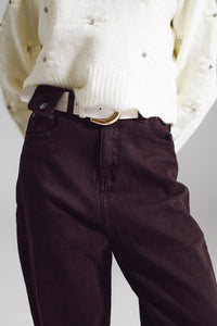 Q2 Women's Jean Brown Relaxed Pants With Pocket Detail At The Waist