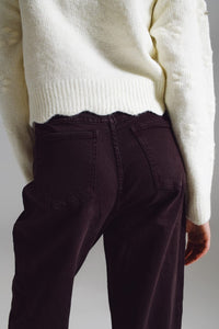 Q2 Women's Jean Brown Relaxed Pants With Pocket Detail At The Waist