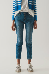 Q2 Women's Jean Button Front Straight Jean