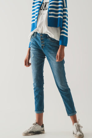 Q2 Women's Jean Button Front Straight Jean