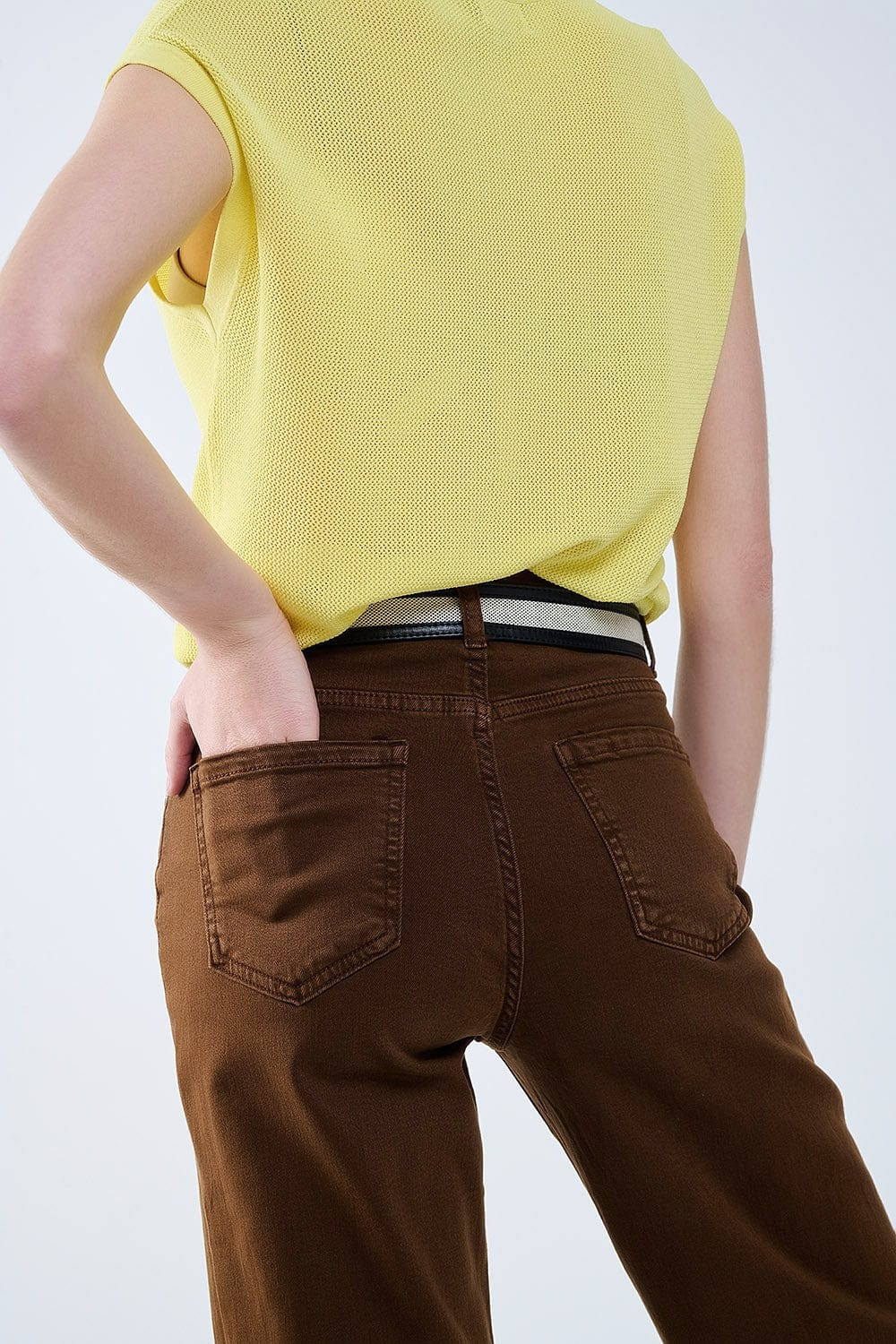 Q2 Women's Jean Chocolate Brown Wide Leg High Rise Pants