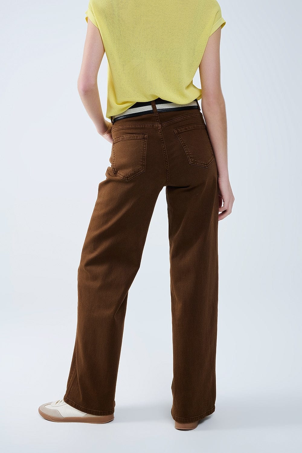 Q2 Women's Jean Chocolate Brown Wide Leg High Rise Pants