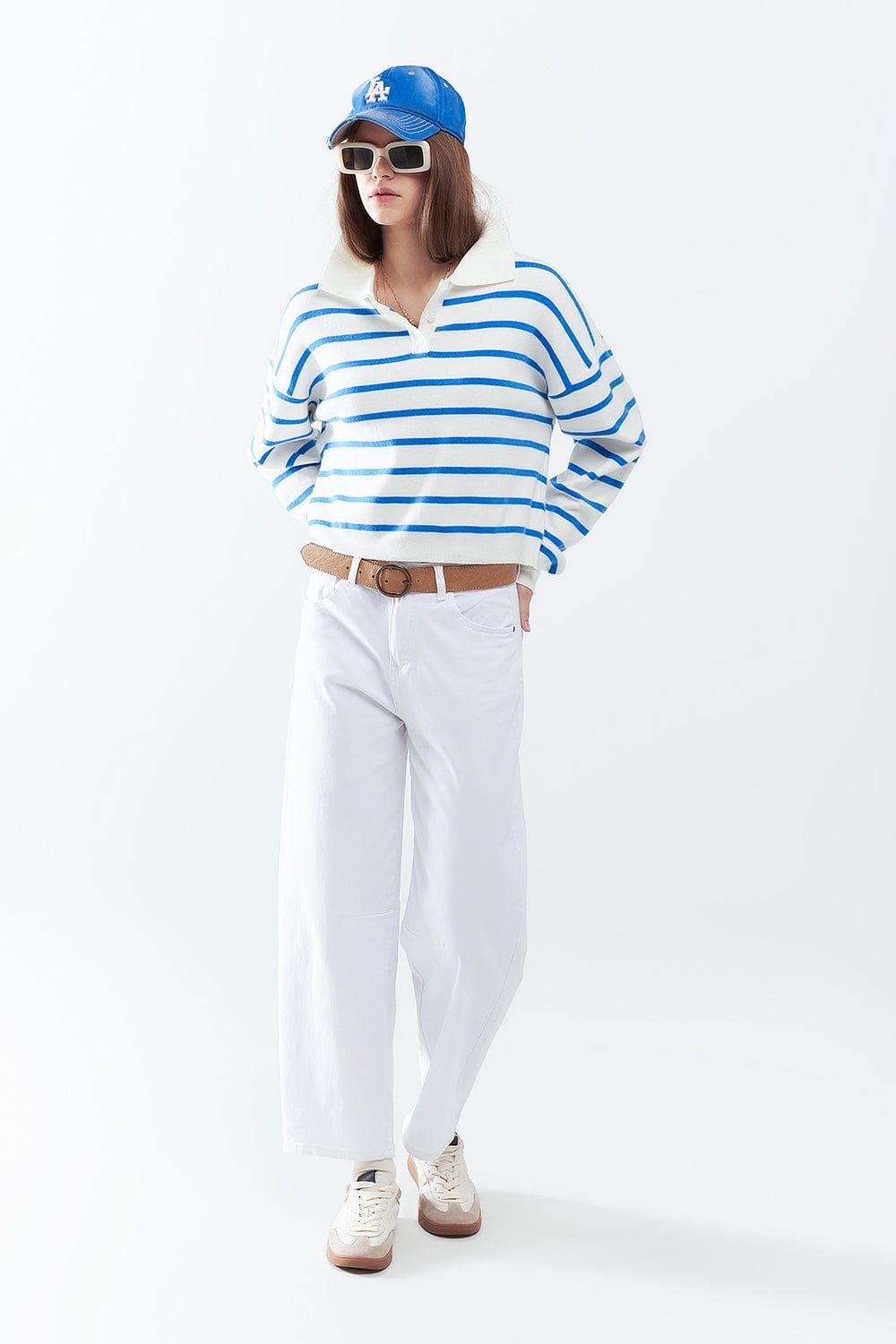 Q2 Women's Jean Comfortable Stretch Jeans With Barrel Leg In White