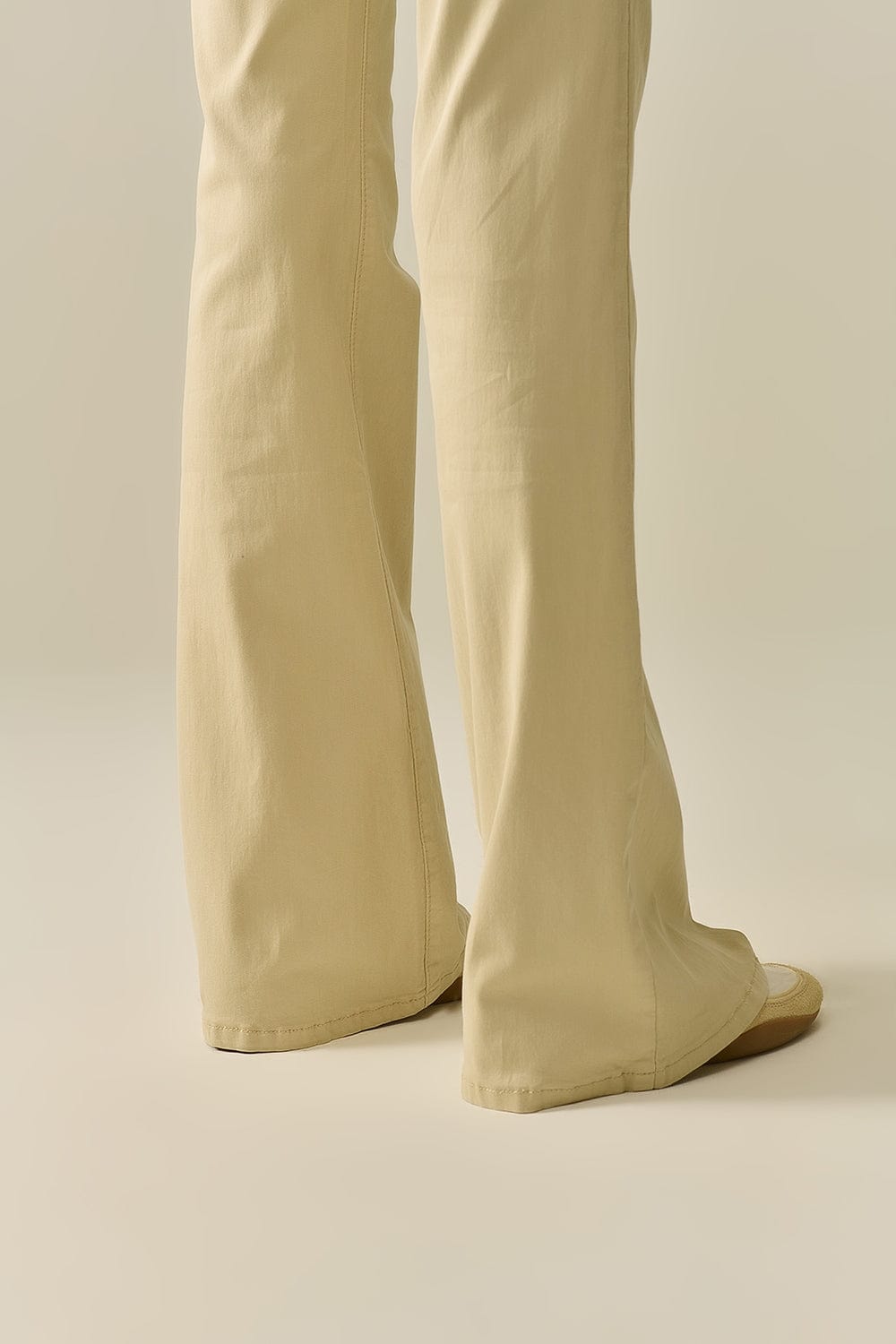 Q2 Women's Jean Comfy Stretcy Beige Flared Pants