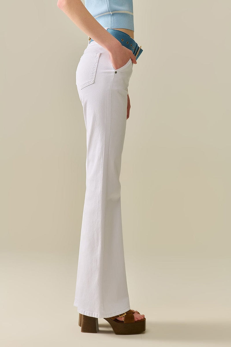 Q2 Women's Jean Comfy Stretcy White Flared Pants