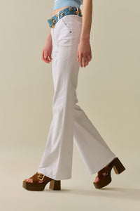Q2 Women's Jean Comfy Stretcy White Flared Pants