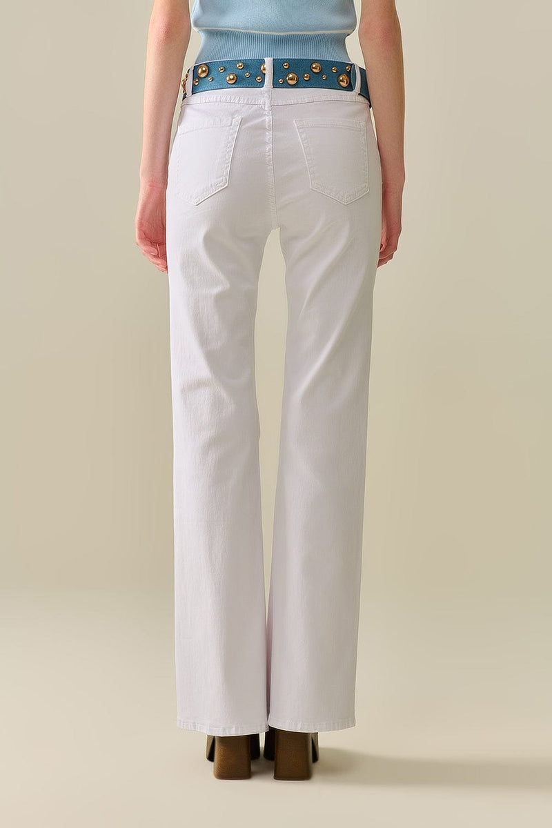 Q2 Women's Jean Comfy Stretcy White Flared Pants
