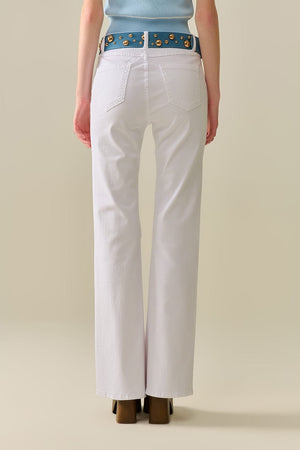 Q2 Women's Jean Comfy Stretcy White Flared Pants