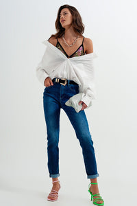 Q2 Women's Jean Cotton Blend Skinny Jeans in Dark Blue