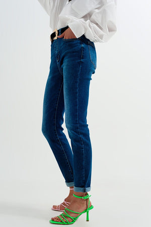 Q2 Women's Jean Cotton Blend Skinny Jeans in Dark Blue