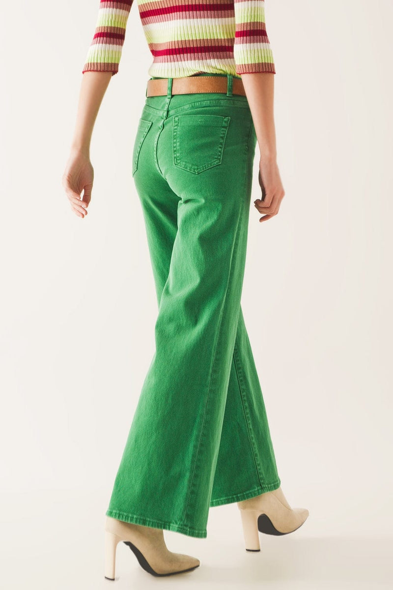 Q2 Women's Jean Cotton Blend Wide Leg Jeans in Green