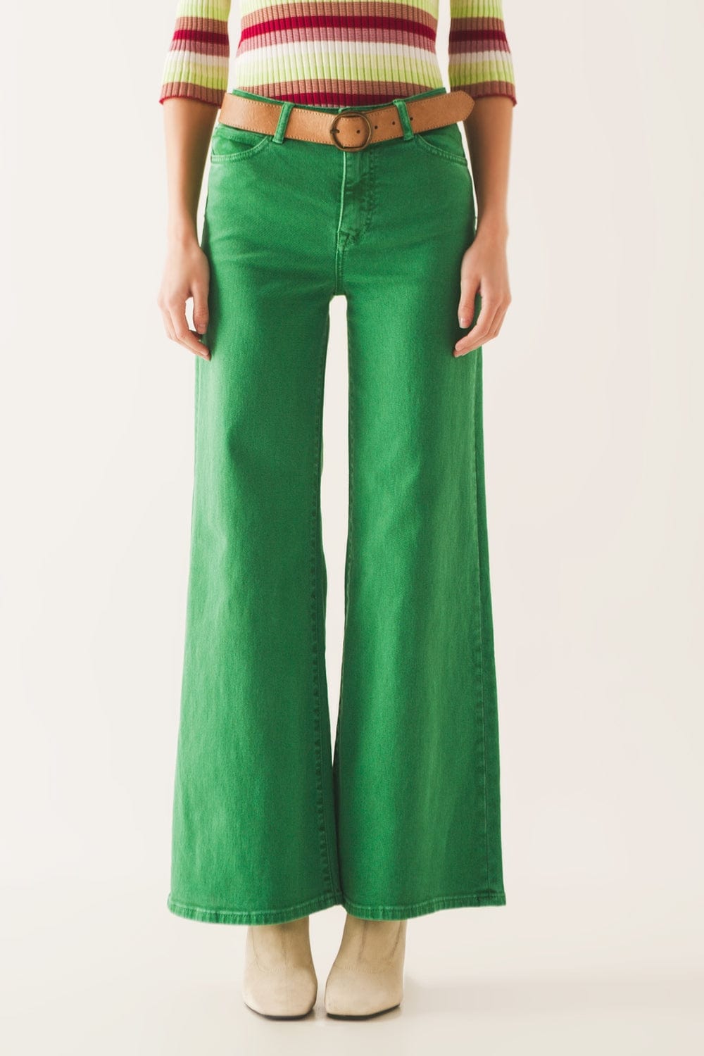Q2 Women's Jean Cotton Blend Wide Leg Jeans in Green