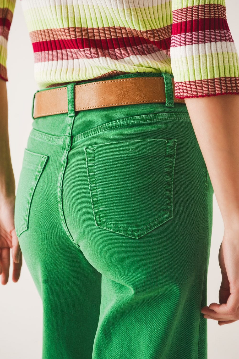 Q2 Women's Jean Cotton Blend Wide Leg Jeans in Green