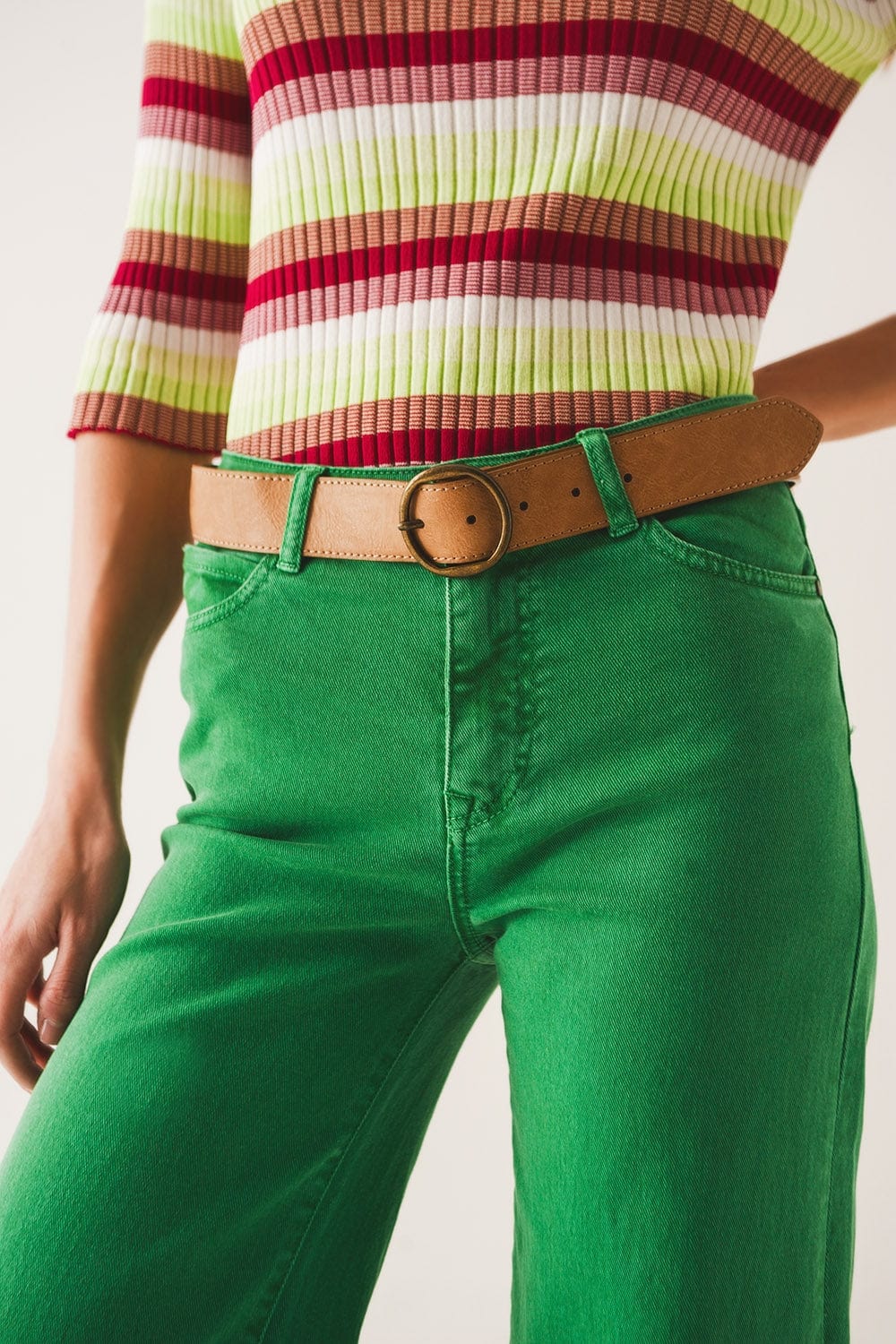 Q2 Women's Jean Cotton Blend Wide Leg Jeans in Green