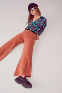 Q2 Women's Jean Cotton Blend Wide Leg Jeans in Orange