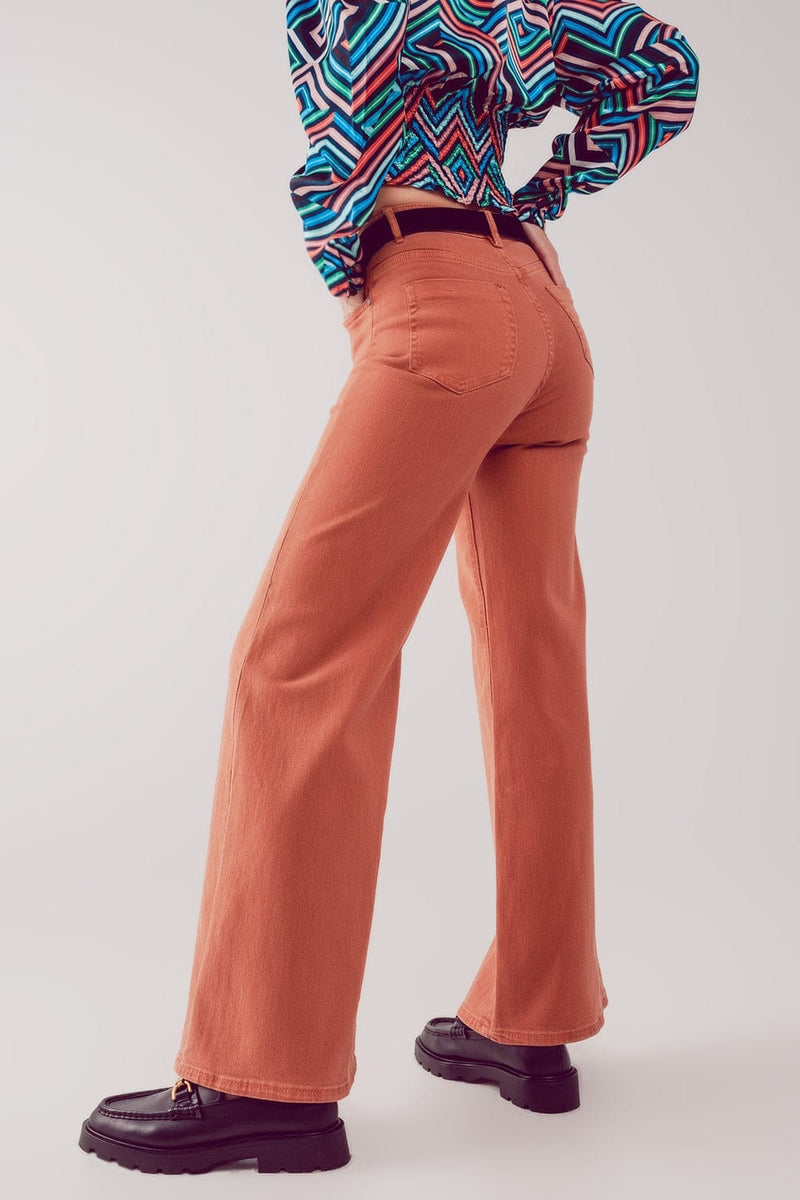 Q2 Women's Jean Cotton Blend Wide Leg Jeans in Orange