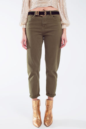 Q2 Women's Jean Cotton Mid Rise Slouchy Jean In Khaki Sepia