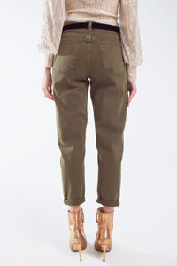 Q2 Women's Jean Cotton Mid Rise Slouchy Jean In Khaki Sepia