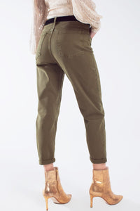 Q2 Women's Jean Cotton Mid Rise Slouchy Jean In Khaki Sepia