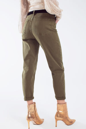 Q2 Women's Jean Cotton Mid Rise Slouchy Jean In Khaki Sepia