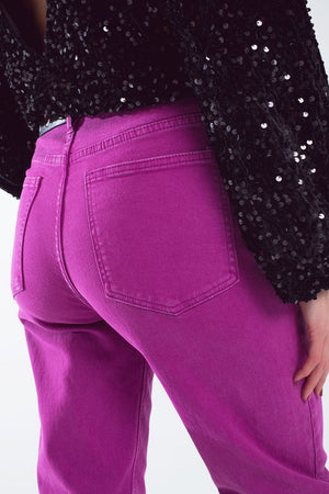 Q2 Women's Jean Cotton Mid Rise Slouchy Jean In Magenta