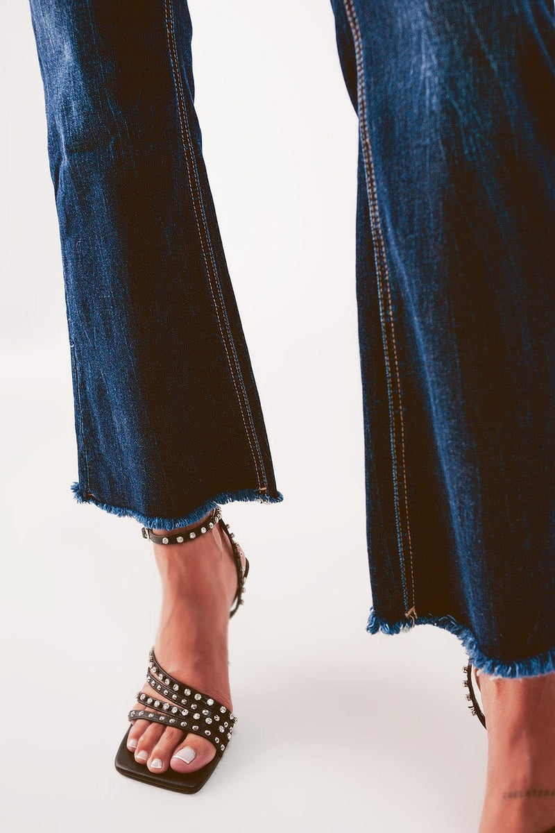 Q2 Women's Jean Cropped Kickflare Jeans in Mid Wash