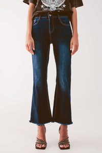 Q2 Women's Jean Cropped Kickflare Jeans in Mid Wash