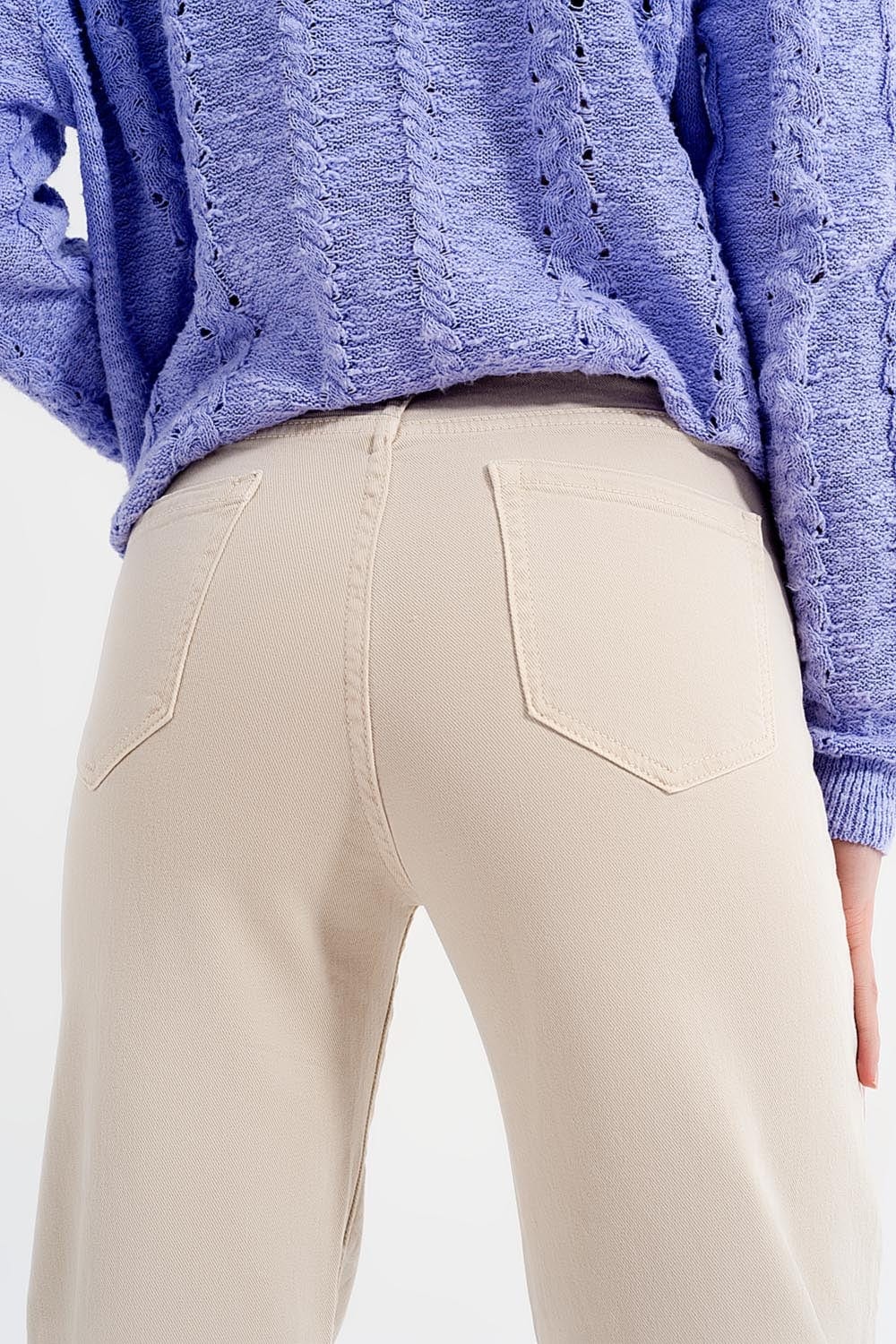 Q2 Women's Jean Cropped Wide Leg Jeans in Beige