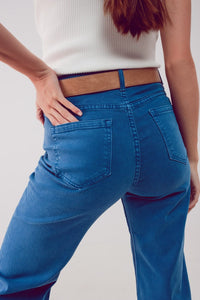 Q2 Women's Jean Cropped Wide Leg Jeans In Blue