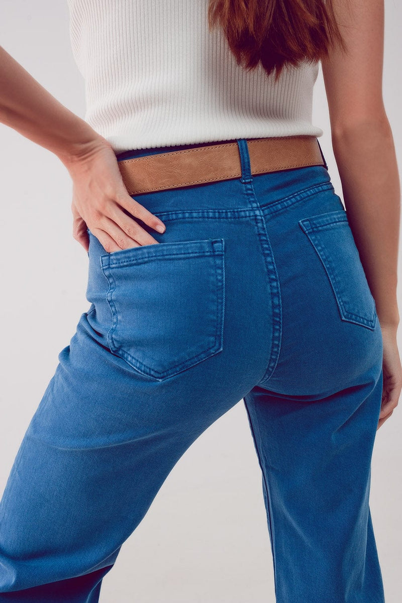 Q2 Women's Jean Cropped Wide Leg Jeans In Blue