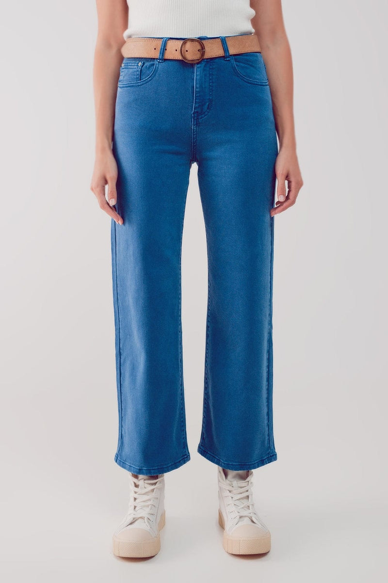 Q2 Women's Jean Cropped Wide Leg Jeans In Blue