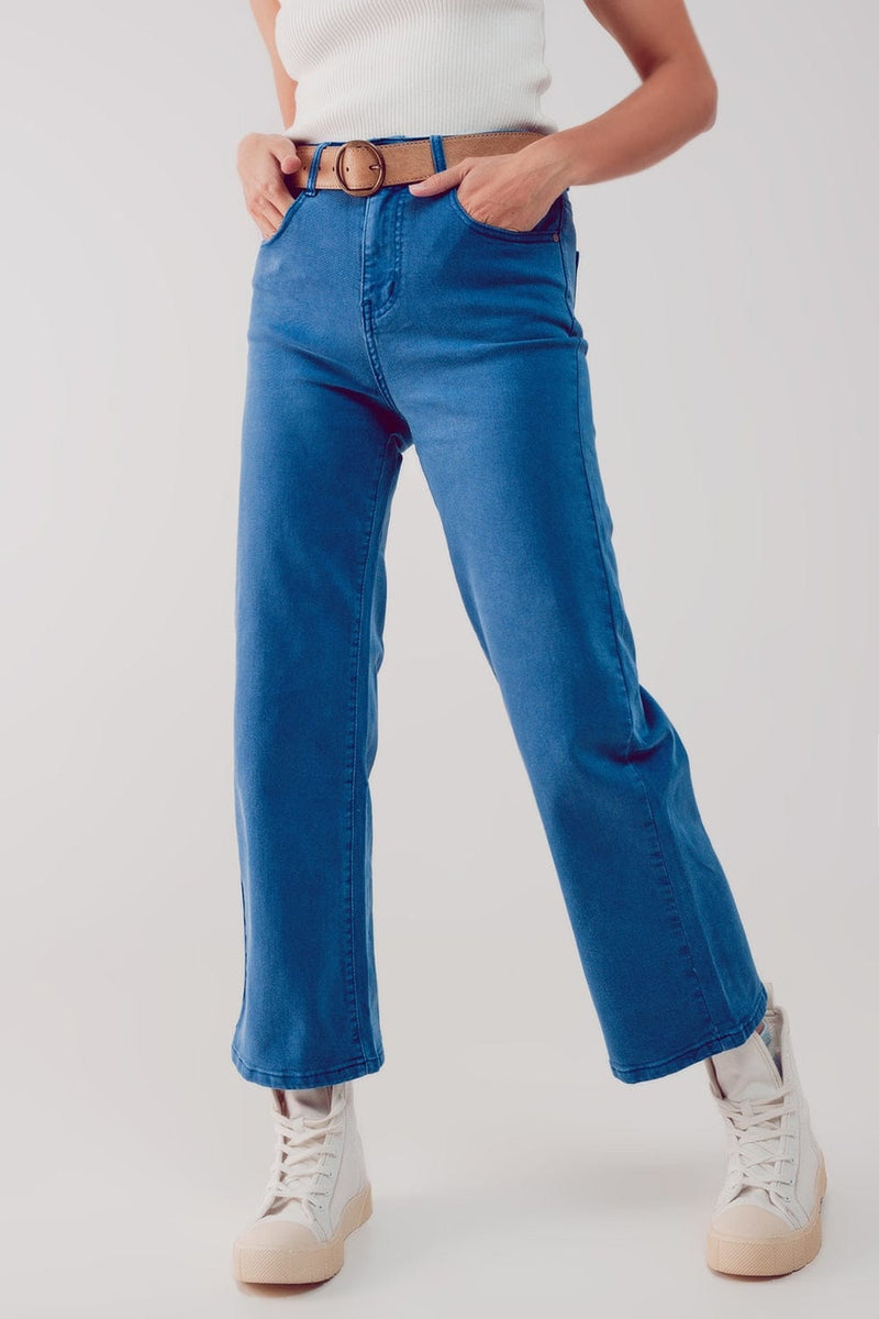 Q2 Women's Jean Cropped Wide Leg Jeans in Blue