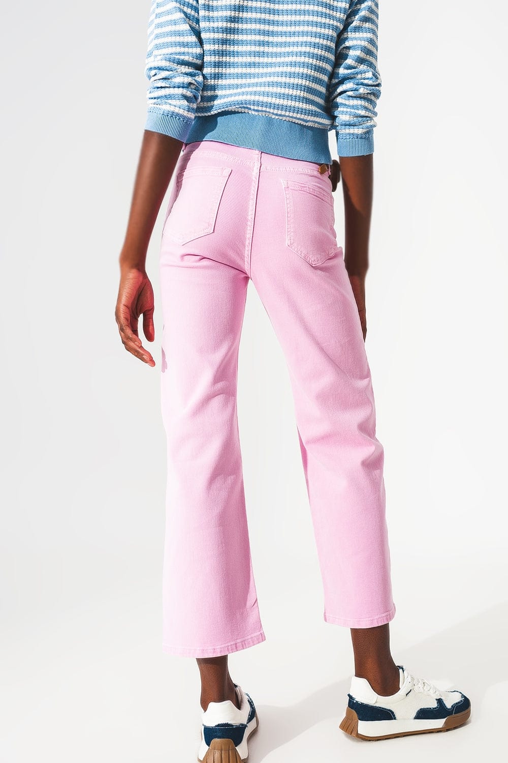 Q2 Women's Jean Cropped Wide Leg Jeans In Bubblegum Pink