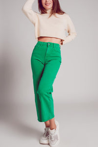 Q2 Women's Jean Cropped Wide Leg Jeans In Deep Green