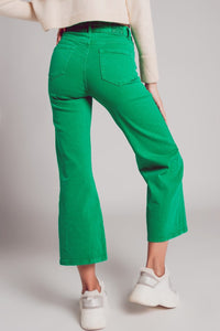 Q2 Women's Jean Cropped Wide Leg Jeans In Deep Green