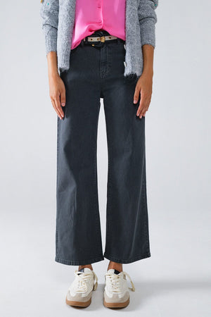 Q2 Women's Jean Cropped Wide Leg Jeans In Gray