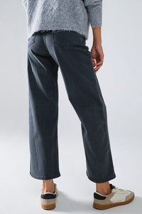 Q2 Women's Jean Cropped Wide Leg Jeans In Gray