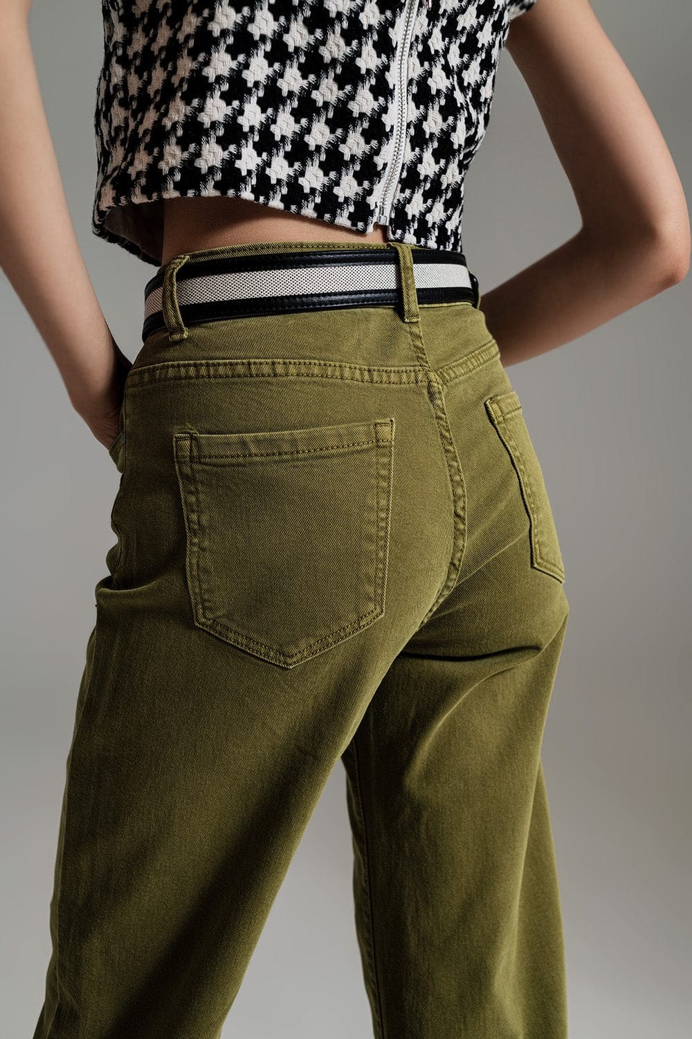 Q2 Women's Jean Cropped Wide Leg Jeans In Olive Green