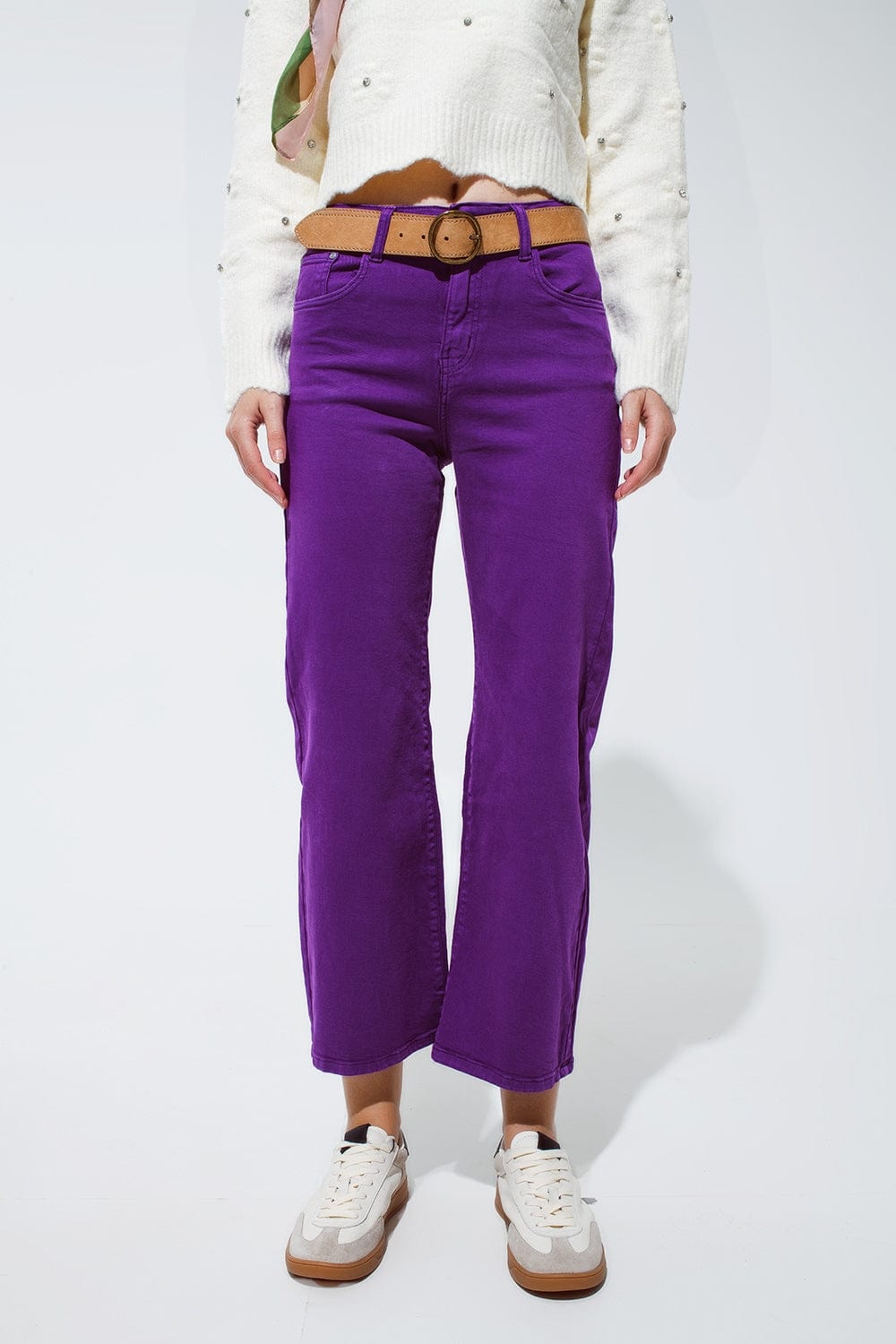 Q2 Women's Jean Cropped Wide Leg Jeans In Purple