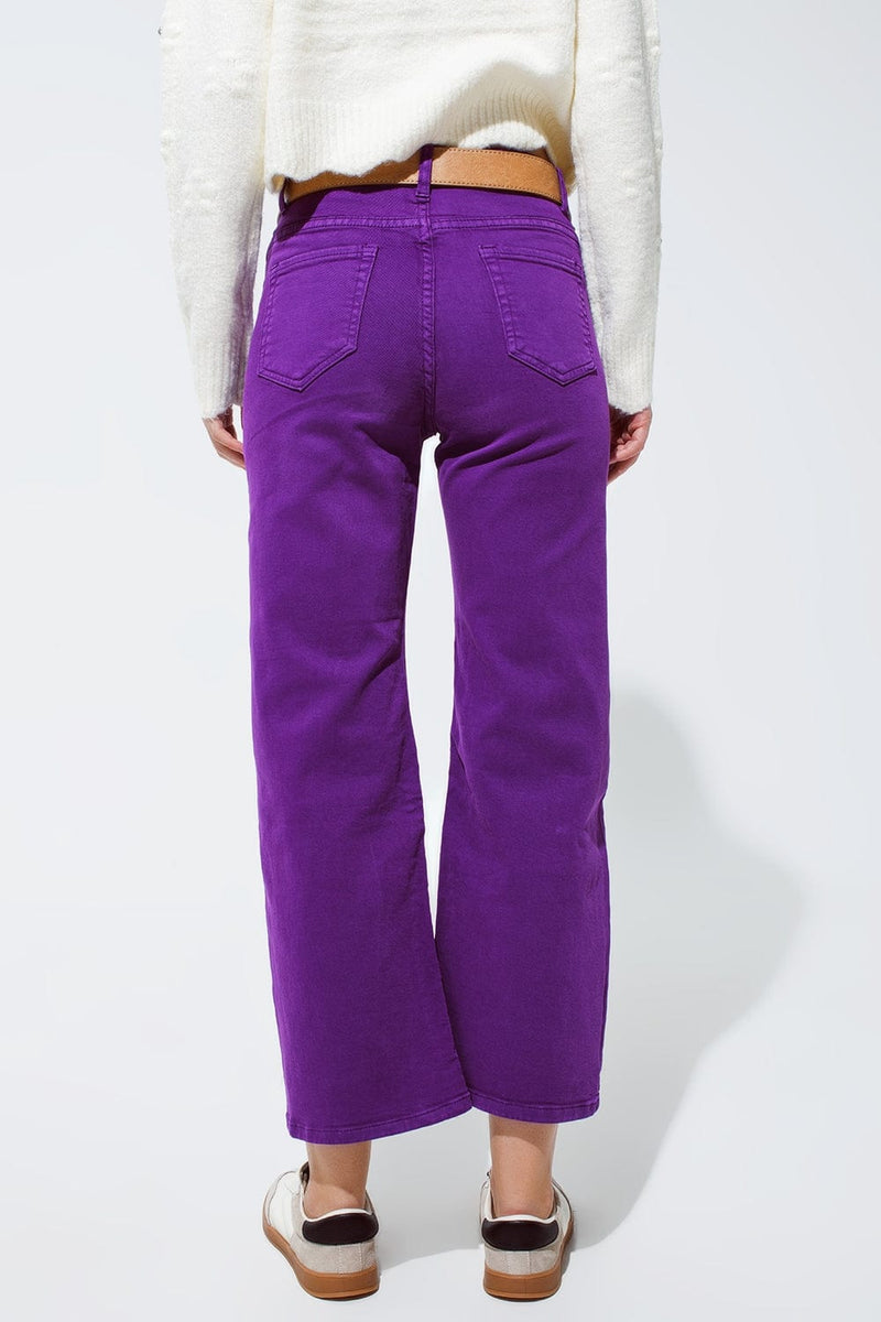 Q2 Women's Jean Cropped Wide Leg Jeans In Purple