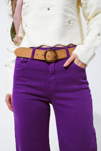 Q2 Women's Jean Cropped Wide Leg Jeans In Purple