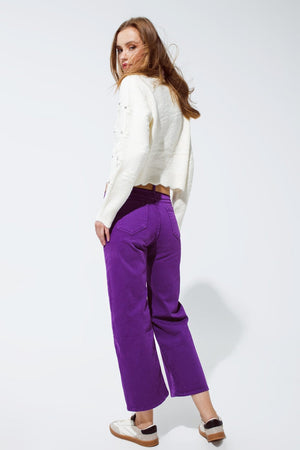 Q2 Women's Jean Cropped Wide Leg Jeans In Purple