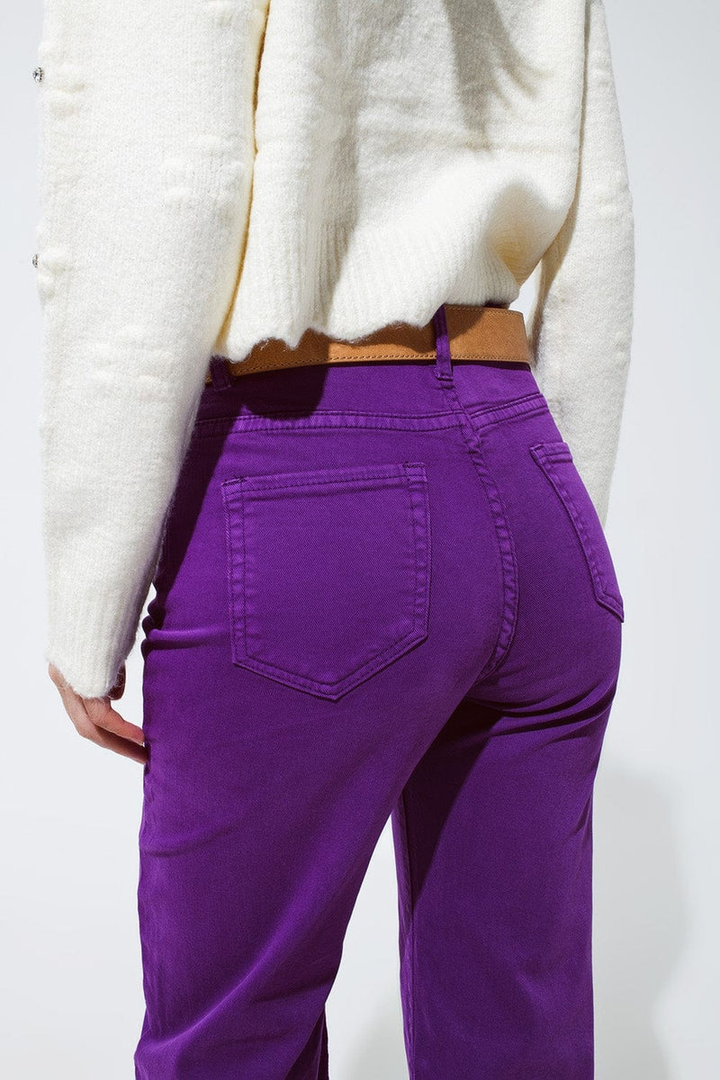 Q2 Women's Jean Cropped Wide Leg Jeans In Purple