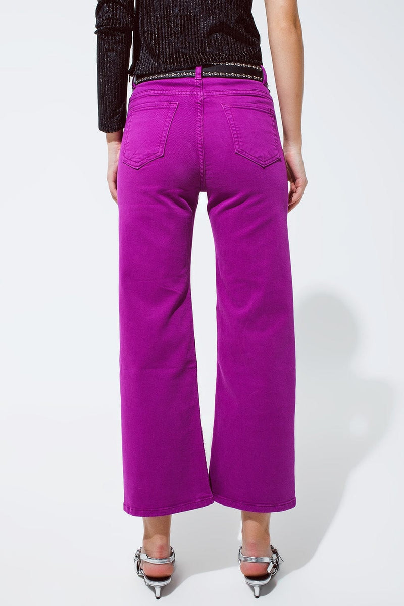 Q2 Women's Jean Cropped Wide Leg Jeans In Violet 3/4 Length