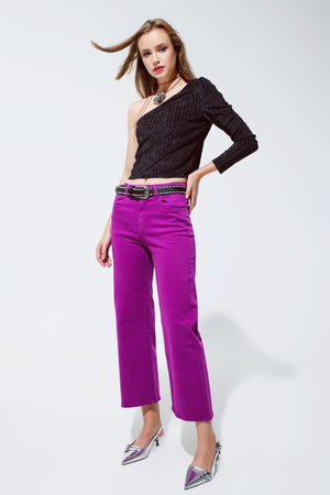 Q2 Women's Jean Cropped Wide Leg Jeans In Violet 3/4 Length